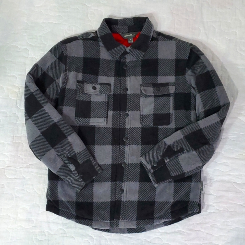 Eddie Bauer Boy's Plaid Fleece Jacket with Quilted Lining, Size S 7/8